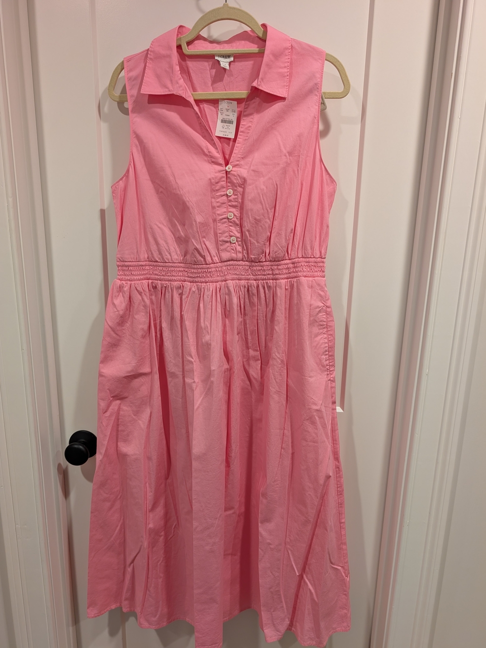 J. Crew Sleeveless Smocked Waist Shirt Dress - Pink